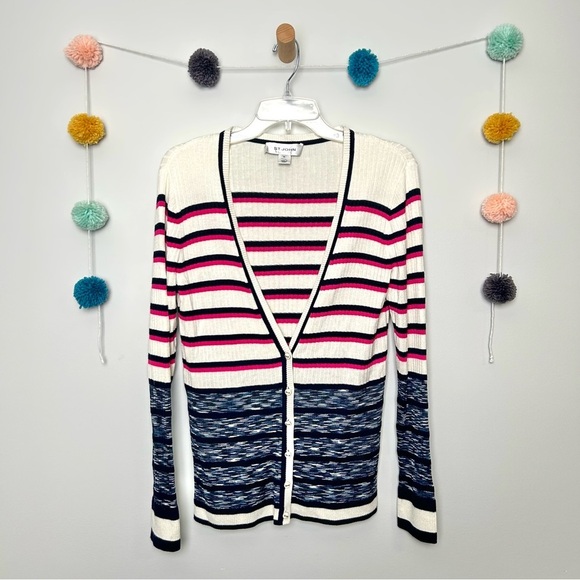 St. John Wool and Cashmere Blend Striped Ribbed Cardigan - Picture 1 of 9